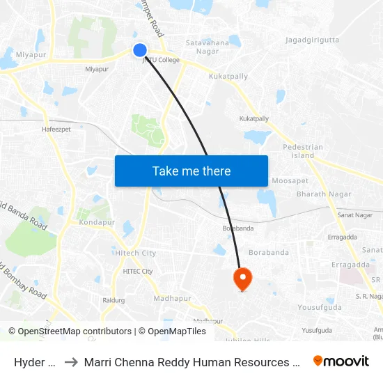 Hyder Nagar to Marri Chenna Reddy Human Resources Development Institute map