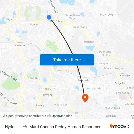 Hyder Nagar to Marri Chenna Reddy Human Resources Development Institute map