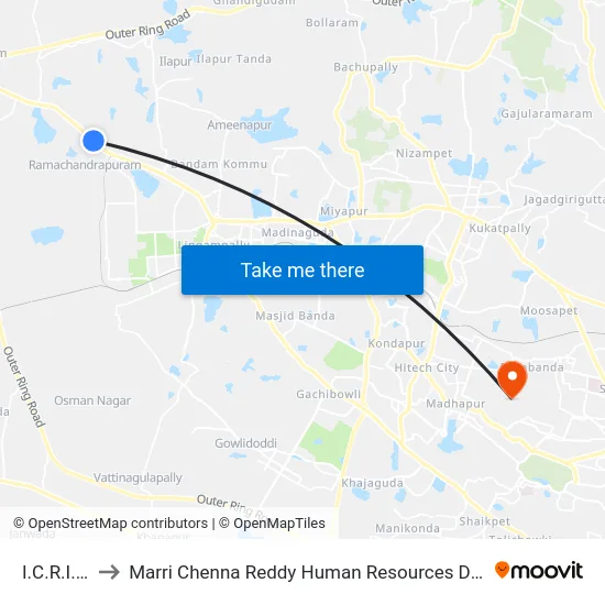 I.C.R.I.S.A.T to Marri Chenna Reddy Human Resources Development Institute map