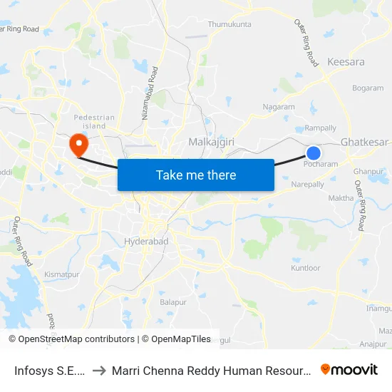 Infosys S.E.Z.Campus to Marri Chenna Reddy Human Resources Development Institute map