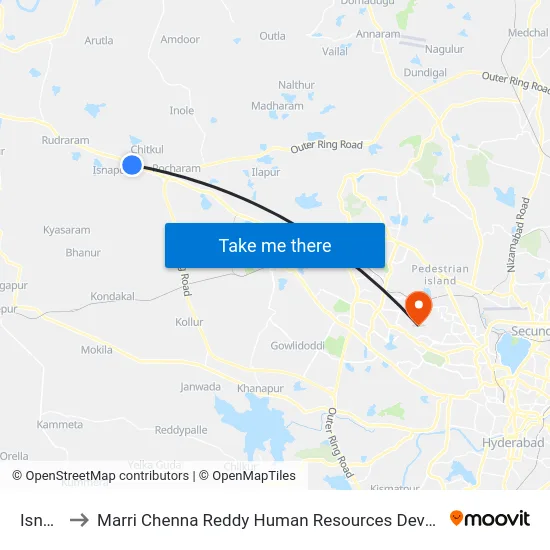 Isnapur to Marri Chenna Reddy Human Resources Development Institute map