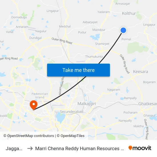 Jaggamguda to Marri Chenna Reddy Human Resources Development Institute map