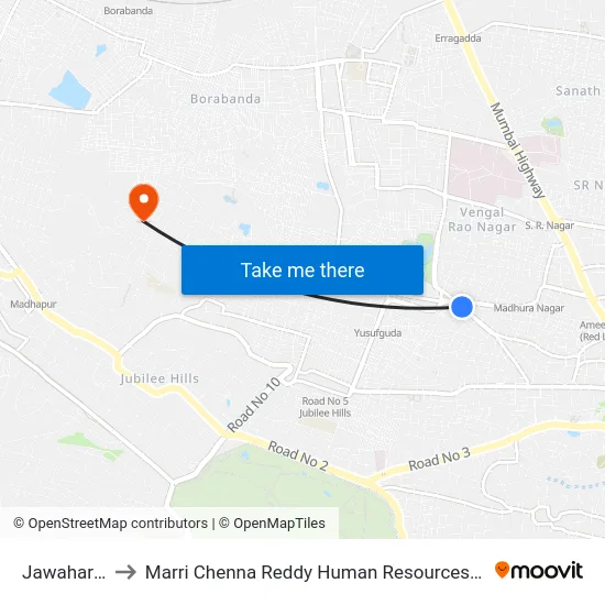 Jawahar Nagar to Marri Chenna Reddy Human Resources Development Institute map