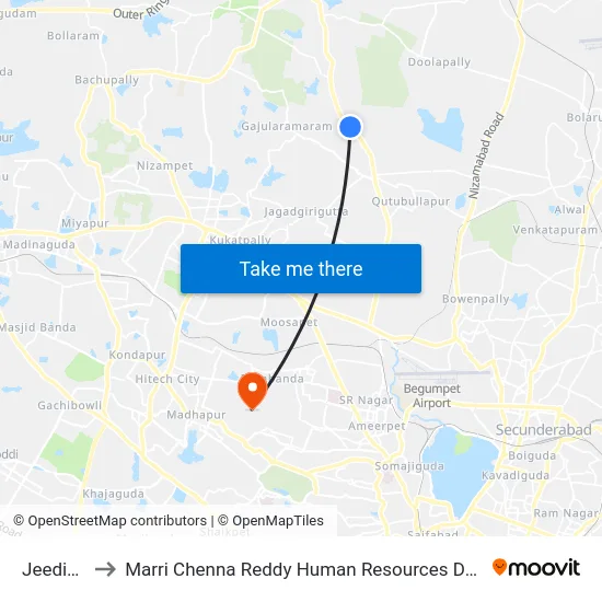 Jeedimetla to Marri Chenna Reddy Human Resources Development Institute map