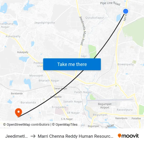 Jeedimetla Village to Marri Chenna Reddy Human Resources Development Institute map