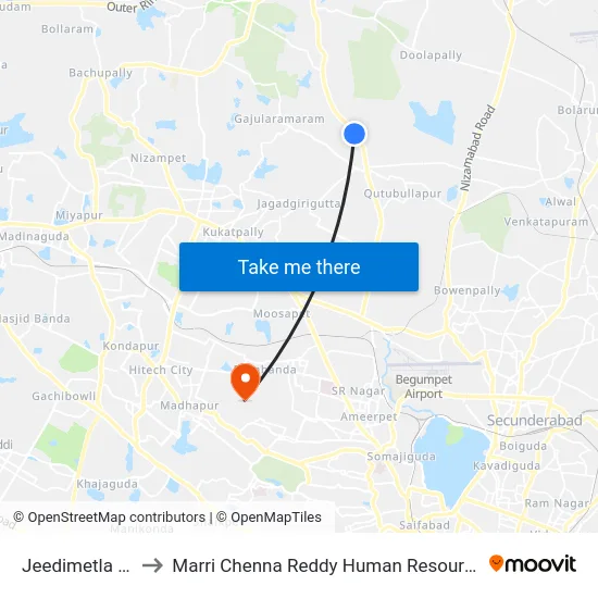 Jeedimetla Substation to Marri Chenna Reddy Human Resources Development Institute map