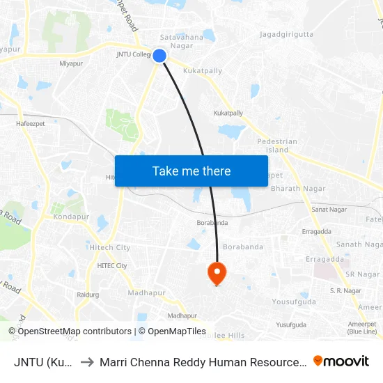 JNTU (Kukatpally) to Marri Chenna Reddy Human Resources Development Institute map