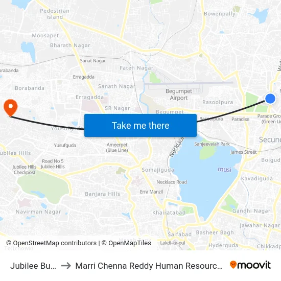 Jubilee Bus Station to Marri Chenna Reddy Human Resources Development Institute map