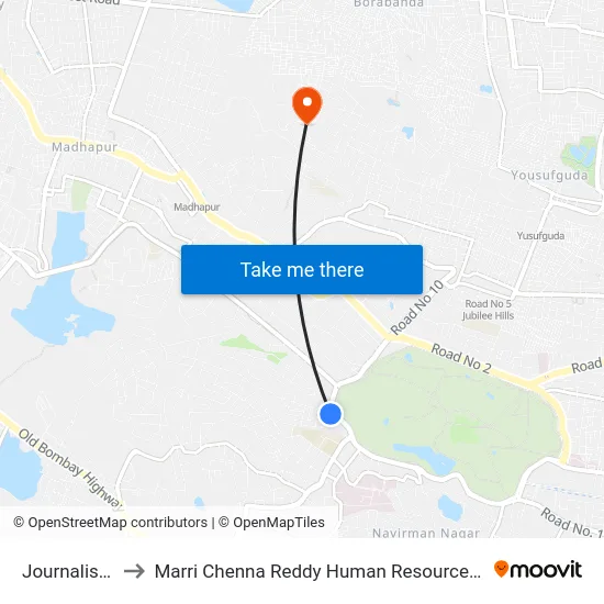 Journalist Colony to Marri Chenna Reddy Human Resources Development Institute map