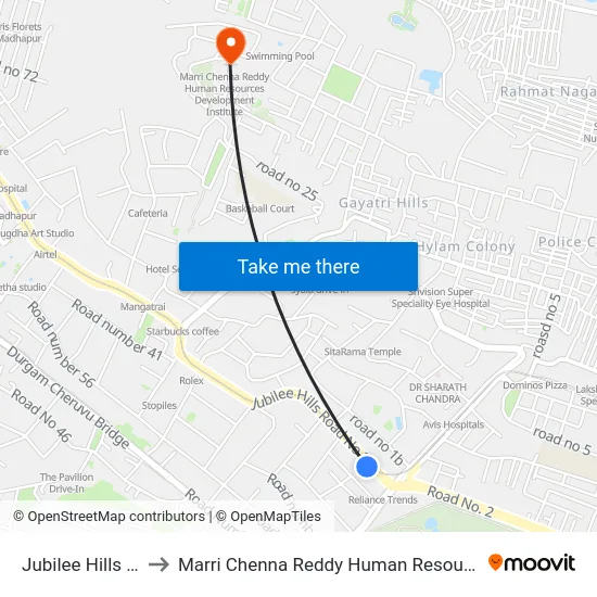 Jubilee Hills Check Post to Marri Chenna Reddy Human Resources Development Institute map