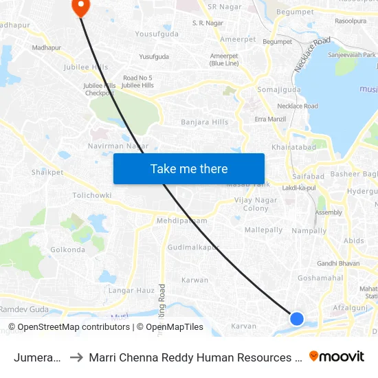 Jumerat Bazar to Marri Chenna Reddy Human Resources Development Institute map