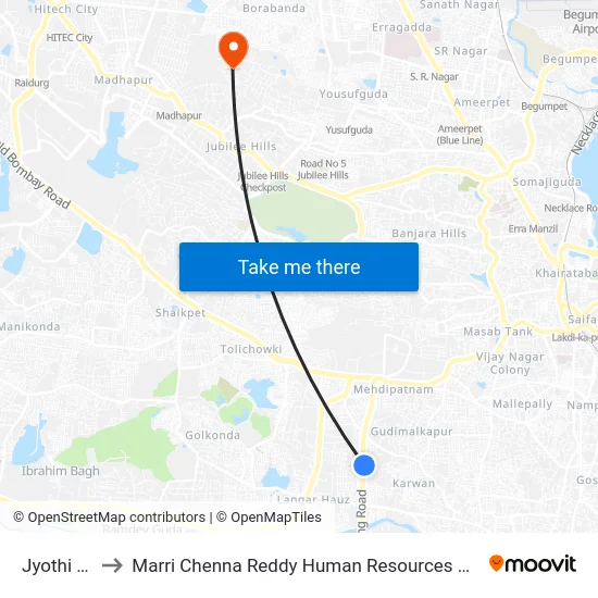 Jyothi Nagar to Marri Chenna Reddy Human Resources Development Institute map