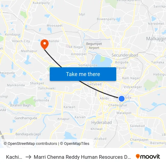 Kachiguda to Marri Chenna Reddy Human Resources Development Institute map