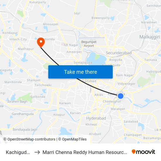 Kachiguda Kamela to Marri Chenna Reddy Human Resources Development Institute map