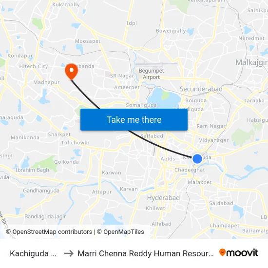 Kachiguda Bus Station to Marri Chenna Reddy Human Resources Development Institute map