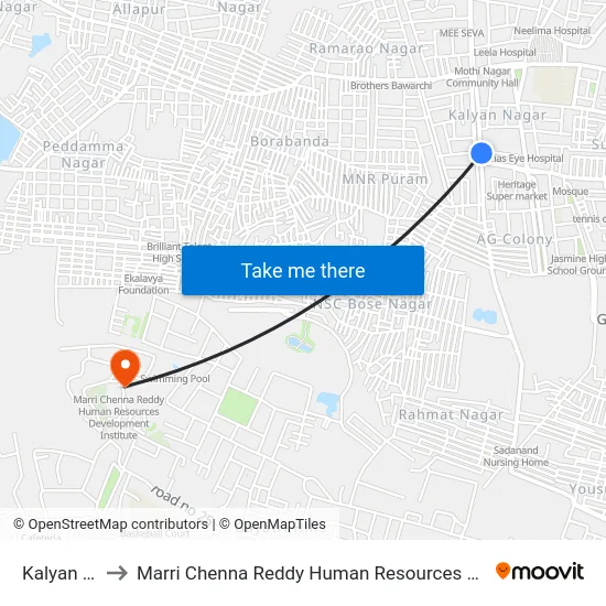 Kalyan Nagar to Marri Chenna Reddy Human Resources Development Institute map