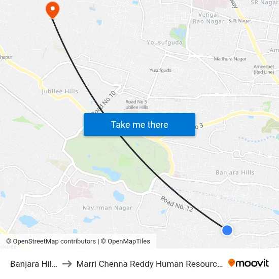 Banjara Hills Kaman to Marri Chenna Reddy Human Resources Development Institute map