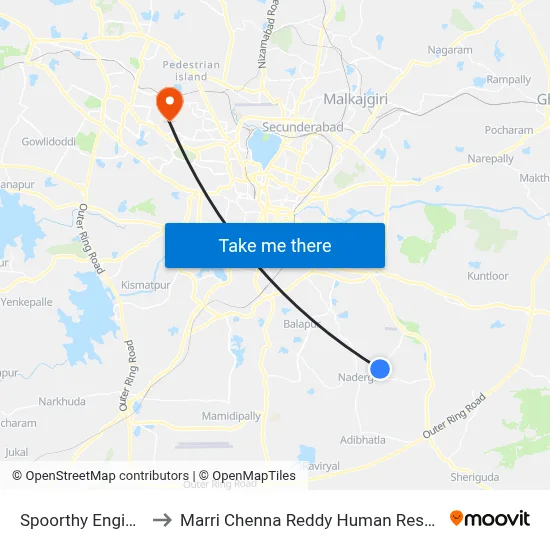 Spoorthy Engineering College to Marri Chenna Reddy Human Resources Development Institute map