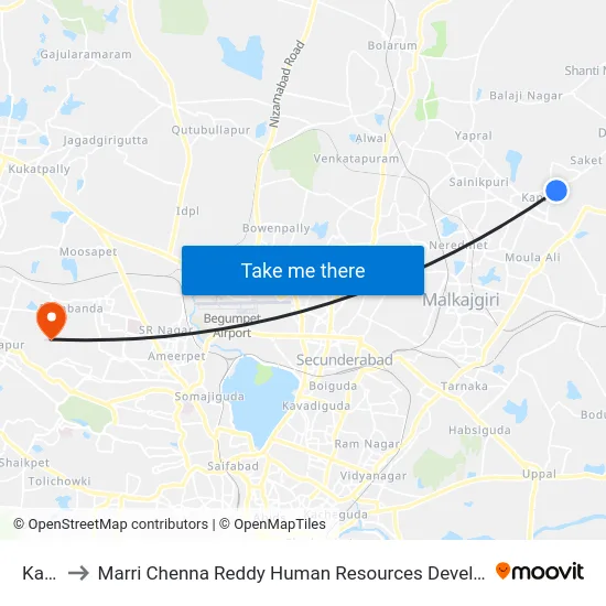 Kapra to Marri Chenna Reddy Human Resources Development Institute map