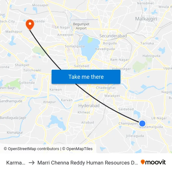 Karmanghat to Marri Chenna Reddy Human Resources Development Institute map