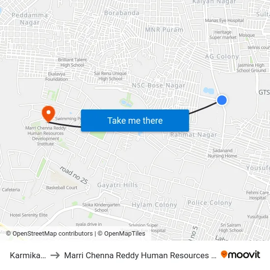 Karmika Nagar to Marri Chenna Reddy Human Resources Development Institute map