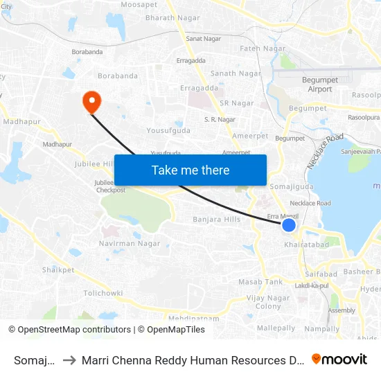 Somajiguda to Marri Chenna Reddy Human Resources Development Institute map