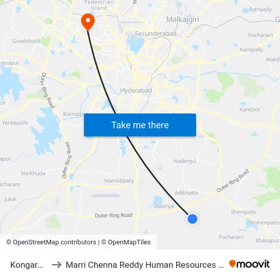 Kongara Kalan to Marri Chenna Reddy Human Resources Development Institute map