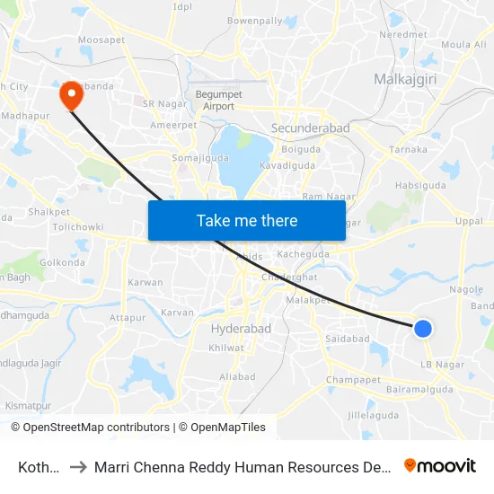 Kothapet to Marri Chenna Reddy Human Resources Development Institute map