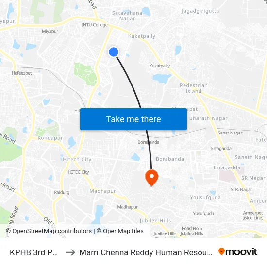 KPHB 3rd Phase Colony to Marri Chenna Reddy Human Resources Development Institute map