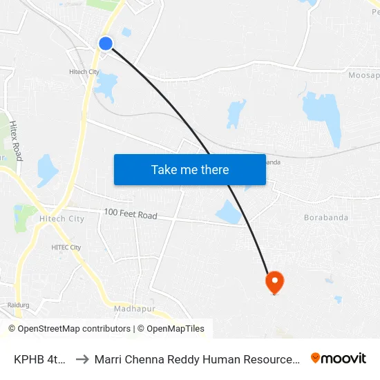 KPHB 4th Phase to Marri Chenna Reddy Human Resources Development Institute map