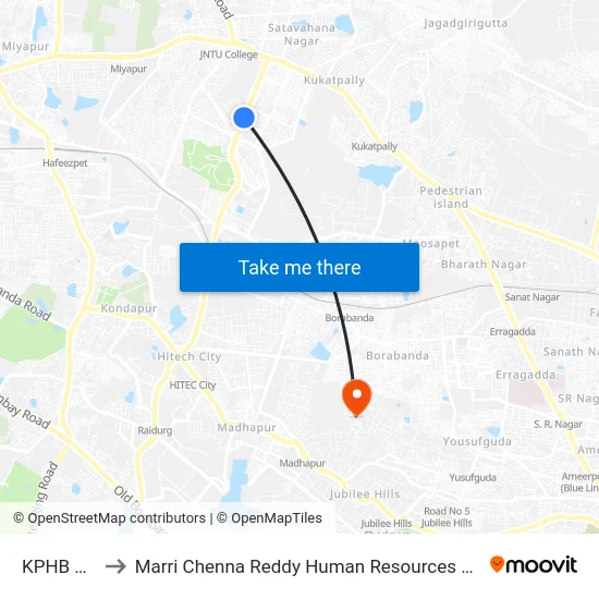 KPHB Colony to Marri Chenna Reddy Human Resources Development Institute map