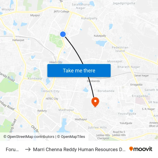 Forum Mall to Marri Chenna Reddy Human Resources Development Institute map