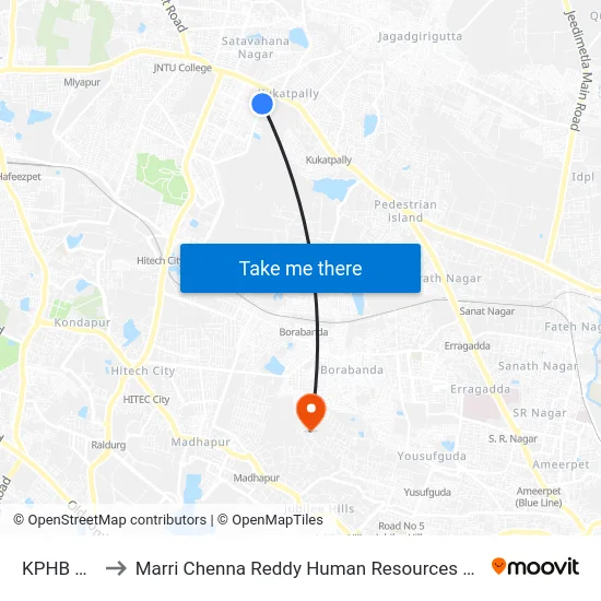 KPHB Colony to Marri Chenna Reddy Human Resources Development Institute map