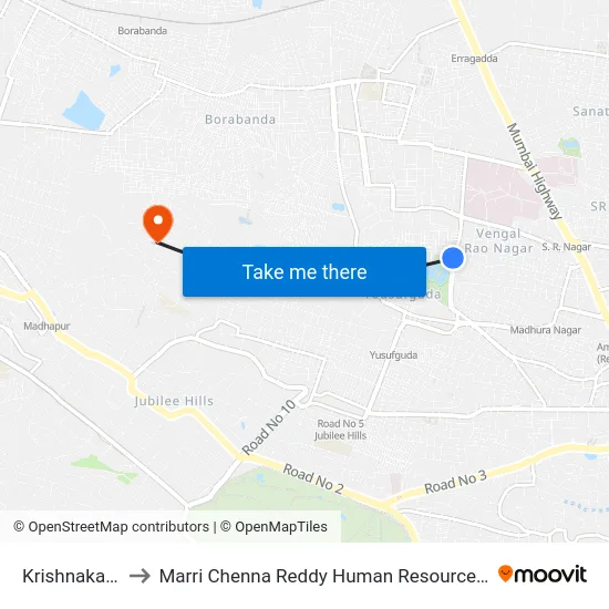 Krishnakanth Park to Marri Chenna Reddy Human Resources Development Institute map