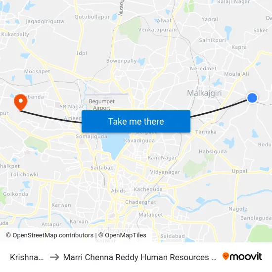 Krishna Nagar to Marri Chenna Reddy Human Resources Development Institute map
