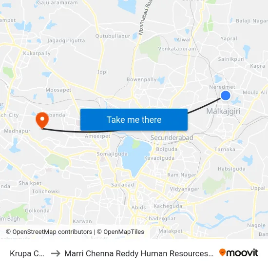 Krupa Complex to Marri Chenna Reddy Human Resources Development Institute map