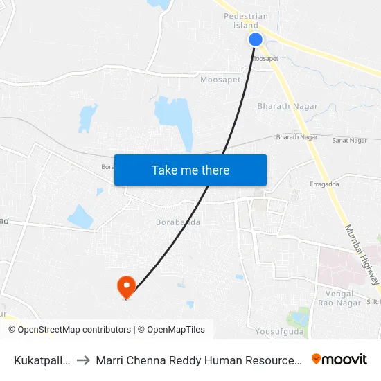 Kukatpally Depot to Marri Chenna Reddy Human Resources Development Institute map