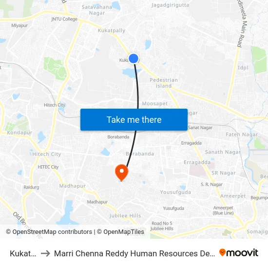 Kukatpally to Marri Chenna Reddy Human Resources Development Institute map