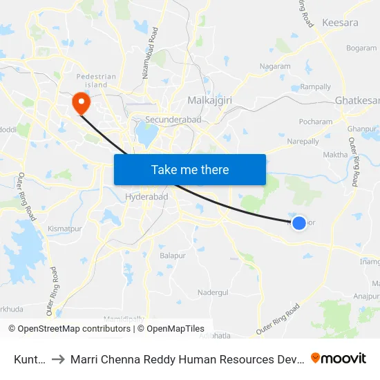 Kuntloor to Marri Chenna Reddy Human Resources Development Institute map