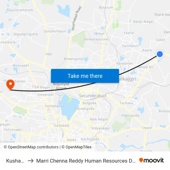 Kushaiguda to Marri Chenna Reddy Human Resources Development Institute map