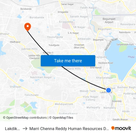 Lakdikapool to Marri Chenna Reddy Human Resources Development Institute map