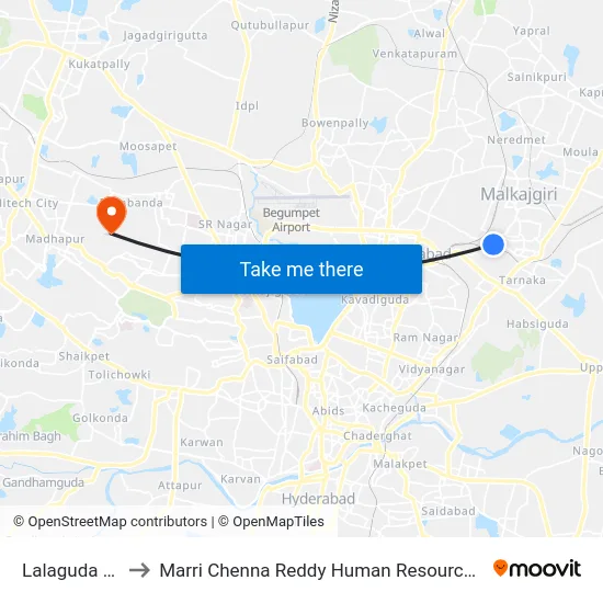 Lalaguda Bus Stop to Marri Chenna Reddy Human Resources Development Institute map