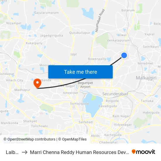 Lalbazar to Marri Chenna Reddy Human Resources Development Institute map