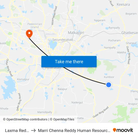 Laxma Reddy Palem to Marri Chenna Reddy Human Resources Development Institute map