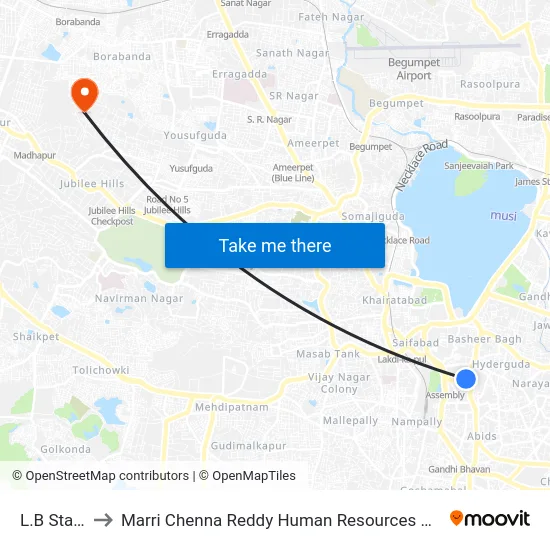 L.B Stadium to Marri Chenna Reddy Human Resources Development Institute map
