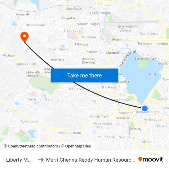 Liberty M.C.H Office to Marri Chenna Reddy Human Resources Development Institute map