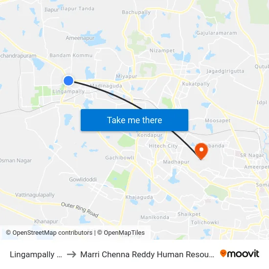 Lingampally Bus Station to Marri Chenna Reddy Human Resources Development Institute map