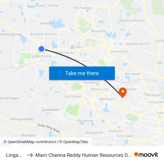 Lingampally to Marri Chenna Reddy Human Resources Development Institute map