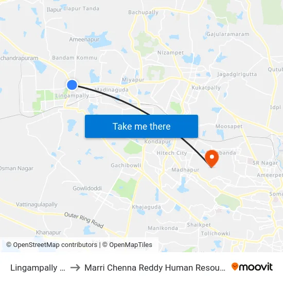 Lingampally Bus Station to Marri Chenna Reddy Human Resources Development Institute map