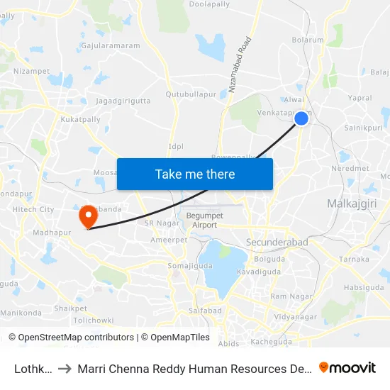 Lothkunta to Marri Chenna Reddy Human Resources Development Institute map